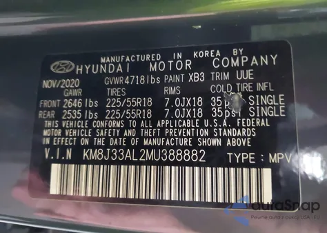 2021 Hyundai Tucson Sel из США, поврежденный, VIN KM8J33AL2MU388882